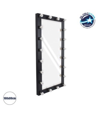 GloboStar® MAKEUP MIRROR-160x80-5 Μοντέρνος Καθρέπτης Μακιγιάζ με Πλαίσιο Φυσικού Ξύλου με Διακόπτη On-Off 20 x E27 AC220-240V - Μ80 x Π7 x Υ160cm - Μαύρος Έβενος